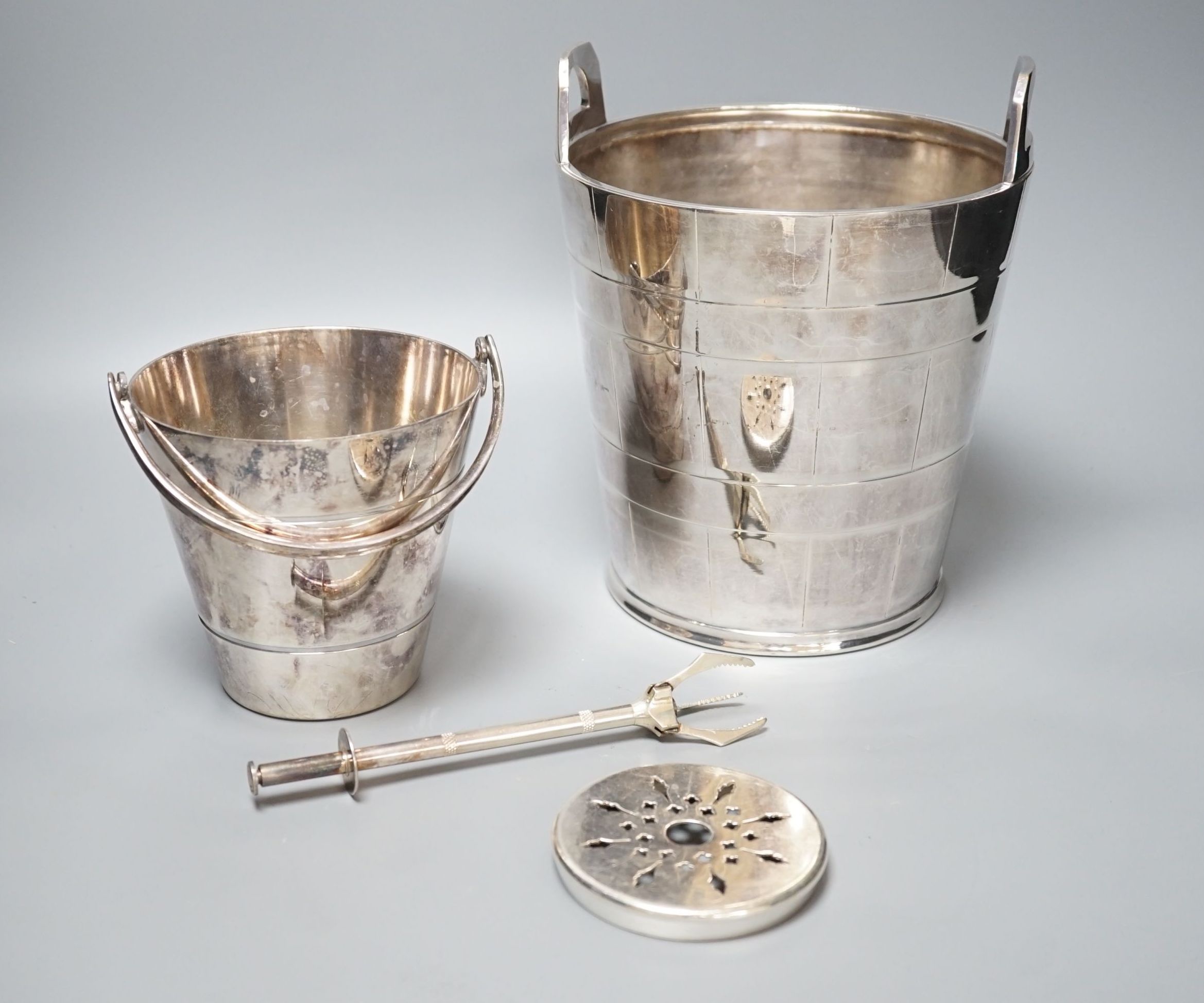 A silver plated champage pail, 19cm, and an ice bucket
